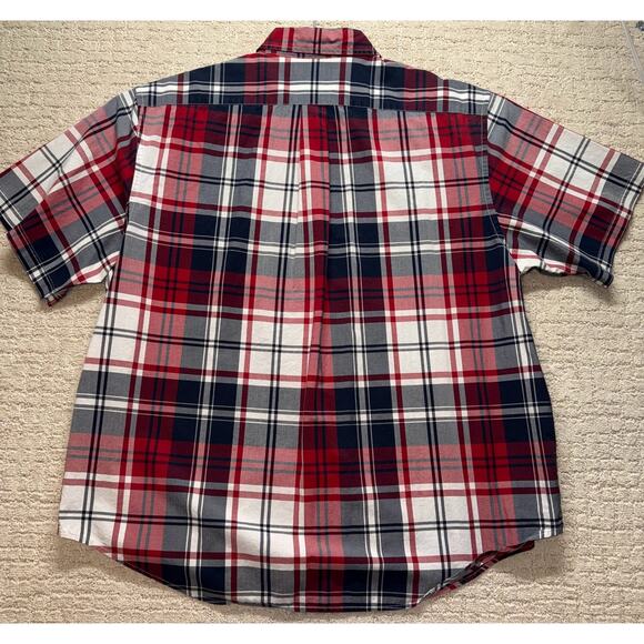 Roundtree & Yorke Men’s XL Red Plaid Short Sleeve Button Up Shirt Cotton - Picture 2 of 7
